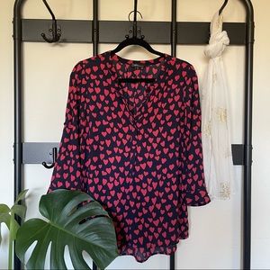 Navy Dalia Blouse with Hearts
